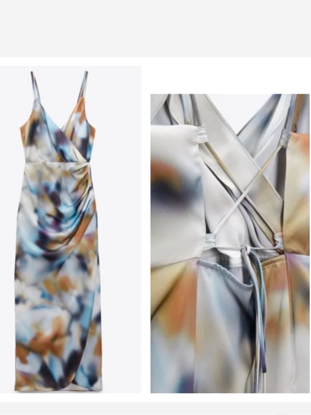ZARA TIE-DYE PRINT SATIN EFFECT OPEN LACE BACK CAMISOLE MIDI MAXI DRESS $89.90 - Picture 1 of 9